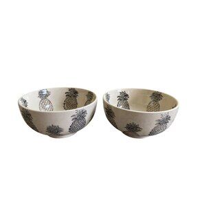Signature Housewares Pineapple Ceramic Bowls Set Of 2 Microwave Dishwasher Safe